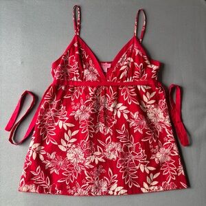 SHE'S COOL | Vintage Red Hawaiian Y2K Floral Beachy Babydoll Boho Top | Size M
